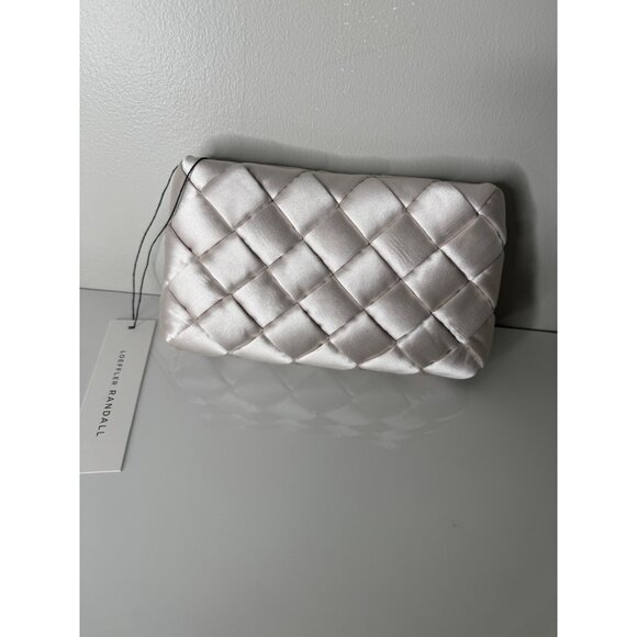 NWT Loeffler Randall Auzeen Cream Woven Puff Clutch Dustbag Gold Chain Shoulder - Picture 6 of 8